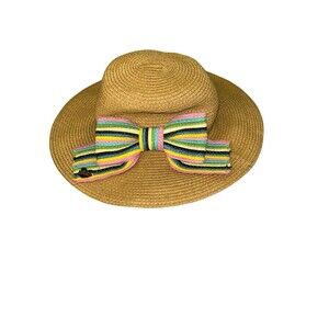 Betsy Johnson Sun Hat 100% Paper Rainbow Bow Womens Beach‎ Floppy